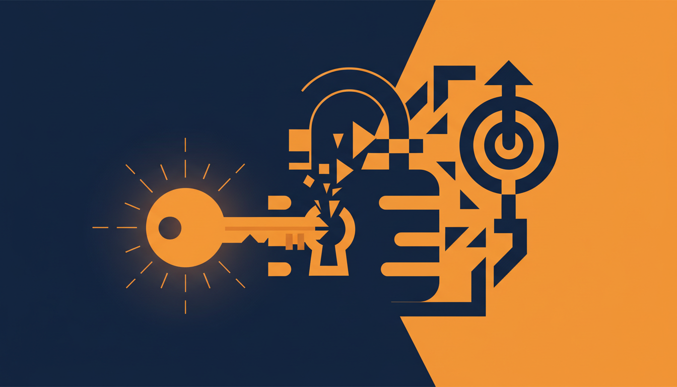 Illustration conceptuelle d'une clé ouvrant un verrou complexe, symbolisant la recherche de niche.