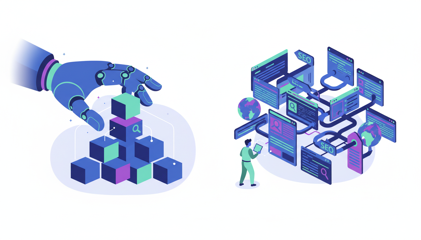 Illustration conceptuelle montrant la facilité de coder un SaaS avec l'IA face à la complexité de le vendre et de le positionner sur le marché.